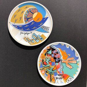 Lufthansa Coaster Yves Galgon art set of 2 Hutschenreuther Germany vintage 1988